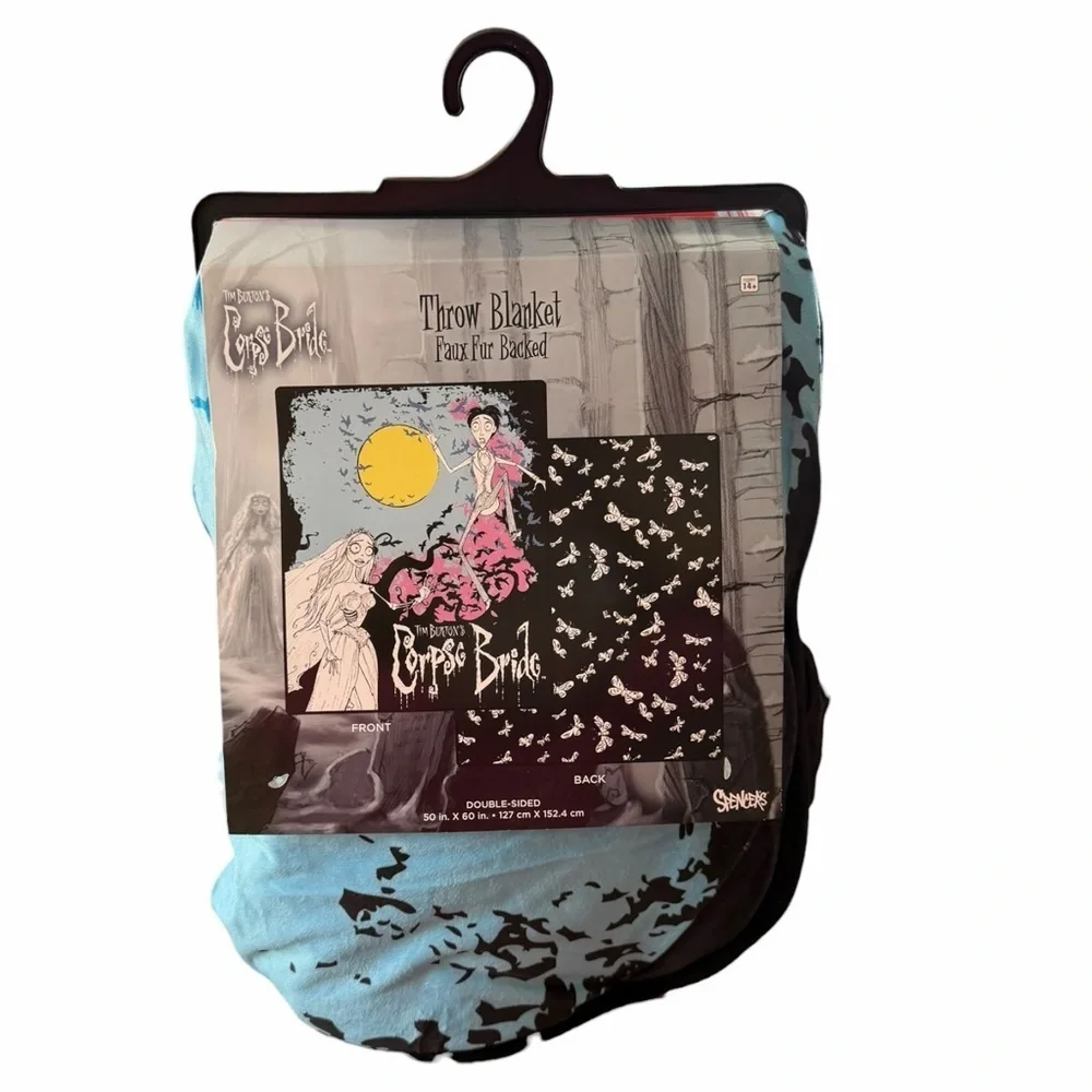 Spencer's Tim Burton's Corpse Bride Fleece Blanket Faux Fur Back 50 x 60 NEW